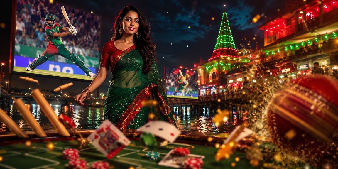 বাংলাদেশের পতাকা প্যাক ব্যাকগ্রাউন্ডে ক্রিকেট খেলায় বেটিং